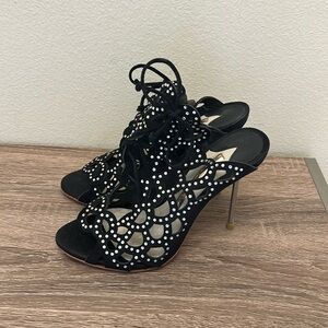 Sophia Webster crystal black suede laser cut heels